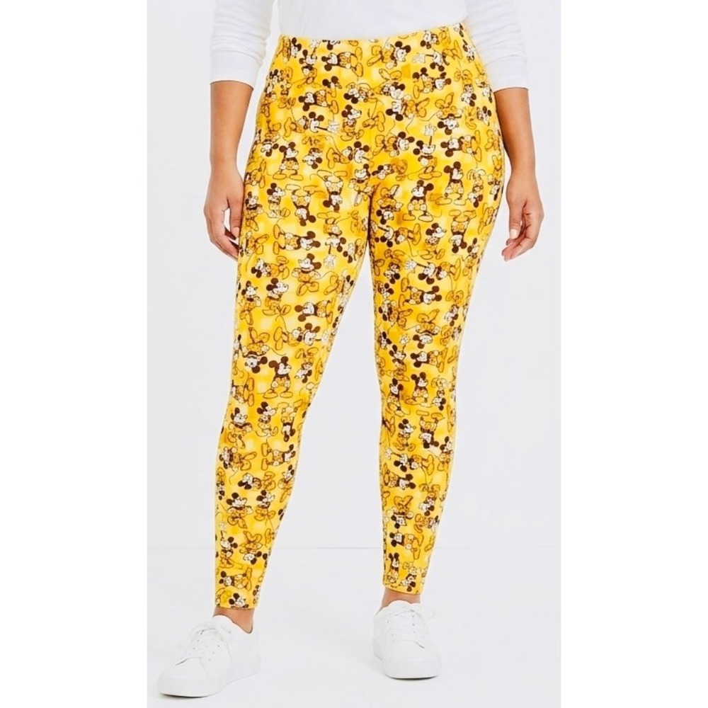 LuLaRoe Disney Mickey Mouse Leggings Yellow Checkered Tall & Curvy TC Skinny